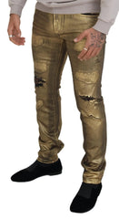 Dolce & Gabbana Gold Cotton Tattered Skinny Men Denim Jeans - IT50 | L - Jeans