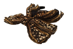 Dolce & Gabbana Gold Crystal Beaded Sequined Silk Bow Headband Diadem - Headbands