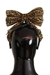Dolce & Gabbana Gold Crystal Beaded Sequined Silk Bow Headband Diadem - Headbands