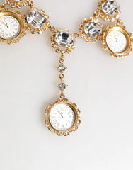 Dolce & Gabbana Gold Crystal Clock Pendant Statement Jewelry Necklace - Necklaces