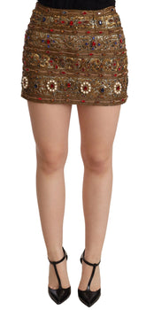 Dolce & Gabbana Gold Crystal Jacquard High Waist Skirt - IT38|XS - Skirts