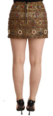 Dolce & Gabbana Gold Crystal Jacquard High Waist Skirt - IT38|XS - Skirts