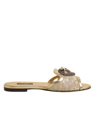 Dolce & Gabbana Gold Devotion Lace Flats Slip On Sandals Shoes - EU35.5/US5