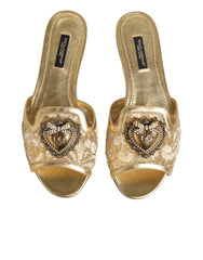 Dolce & Gabbana Gold Devotion Lace Flats Slip On Sandals Shoes - EU35.5/US5