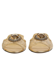 Dolce & Gabbana Gold Devotion Lace Flats Slip On Sandals Shoes - EU35.5/US5