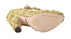 Dolce & Gabbana Gold Floral Crystal Mary Janes Pumps - EU36/US5.5