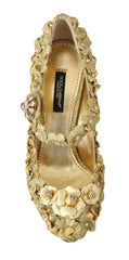 Dolce & Gabbana Gold Floral Crystal Mary Janes Pumps - EU36/US5.5 - Heels