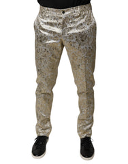 Dolce & Gabbana Gold Floral Jacquard Men Dress Pants - IT48 | M - Trousers