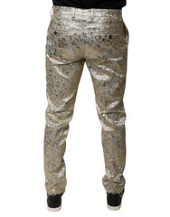 Dolce & Gabbana Gold Floral Jacquard Men Dress Pants - IT48 | M - Trousers