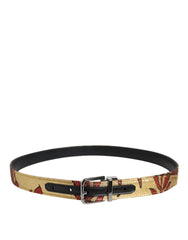 Dolce & Gabbana Gold Floral Jacquard Silver Metal Buckle Belt - Belts