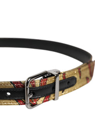 Dolce & Gabbana Gold Floral Jacquard Silver Metal Buckle Belt - Belts