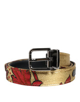 Dolce & Gabbana Gold Floral Jacquard Silver Metal Buckle Belt - Belts