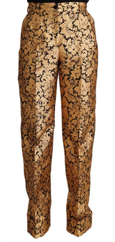 Dolce & Gabbana Gold Floral Jacquard Straight Polyester Pants - IT42|M - Trousers