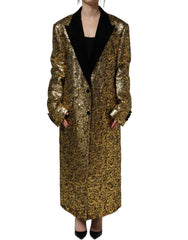 Dolce & Gabbana Gold Floral Jacquard Wool Trench Coat Jacket - IT40|S