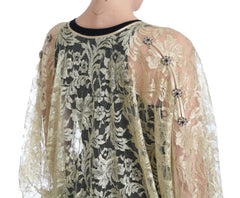 Dolce & Gabbana Gold Floral Lace Crystal Gown Cape Dress - Dresses