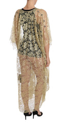 Dolce & Gabbana Gold Floral Lace Crystal Gown Cape Dress - Dresses