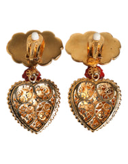 Dolce & Gabbana Gold Heart BOOM Cartoon Crystal Clip-On Earrings