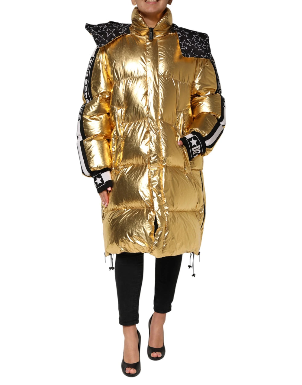 Dolce & Gabbana Gold Hooded Puffer Quilted Full Zip Jacket - IT40|S - Puffer Jackets