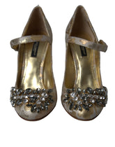 Dolce & Gabbana Gold Jacquard Crystal Mary Janes Pumps Shoes - EU36/US5.5