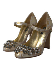 Dolce & Gabbana Gold Jacquard Crystal Mary Janes Pumps Shoes - EU36/US5.5