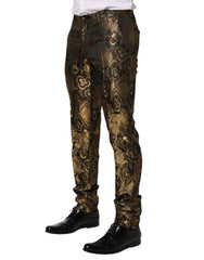 Dolce & Gabbana Gold Jacquard Dress Formal Men Trouser Pants - IT48 | M