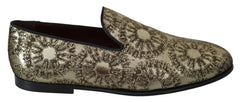 Dolce & Gabbana Gold Jacquard Flats Mens Loafers Shoes - Flats