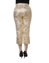 Dolce & Gabbana Gold Jacquard Floral Lamé Crop Trouser Pants - IT42|M