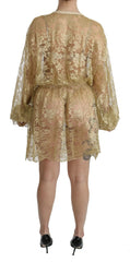 Dolce & Gabbana Gold Lace See Through A-Line Knee Length Dress - IT40|S - Dresses