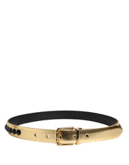 Dolce & Gabbana Gold Leather Black Crystals Metal Buckle Belt - 75 cm / 30 Inches