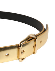 Dolce & Gabbana Gold Leather Black Crystals Metal Buckle Belt - 75 cm / 30 Inches