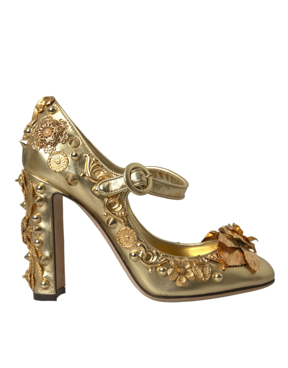 Dolce & Gabbana Gold Leather Crystal Mary Janes Pumps Shoes - EU36/US5.5 - Heels