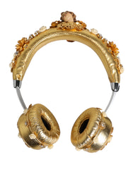 Dolce & Gabbana Gold Leather Floral Crystal Angel Headset Headphones - Headsets