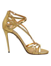 Dolce & Gabbana Gold Leather Keira Heels Sandals Shoes - Sandals