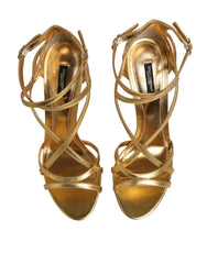Dolce & Gabbana Gold Leather Keira Heels Sandals Shoes - EU40/US9.5