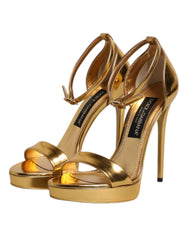 Dolce & Gabbana Gold Leather Platform Keira Sandals Shoes - EU37/US6.5 - Sandals