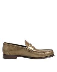 Dolce & Gabbana Gold Leather Slip On Dress Men Loafers Shoes - EU42/US9