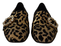 Dolce & Gabbana damelofers med leopardmønster, med stoff i gulltone og krystallpyntede spisser.