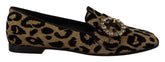 Dolce & Gabbana Gold Leopard Print Crystals Loafers Shoes - EU36.5/US6 - Flats
