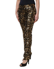 Dolce & Gabbana Byxor med Raka Ben i Guldleopard och Paljetter