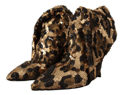 Dolce & Gabbana Gold Leopard Sequins Heels Boots Shoes - EU39.5/US9 - Boots