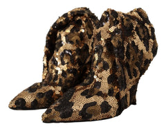 Dolce & Gabbana Gold Leopard Sequins Heels Boots Shoes - EU39.5/US9