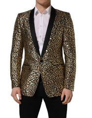 Dolce & Gabbana Gold Leopard Single Breasted Men Coat Jacket - IT48 | M