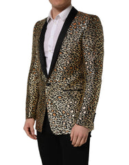 Dolce & Gabbana Gold Leopard Single Breasted Men Coat Jacket - IT48 | M