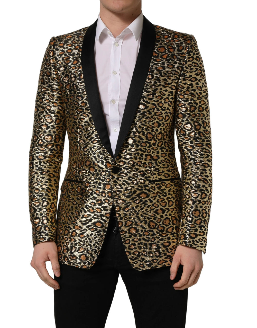 Dolce & Gabbana Gold Leopard Single Breasted Men Coat Jacket - IT48 | M