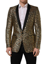 Dolce & Gabbana Arany leopárd mintás egy gombos férfi kabát - IT48 | M