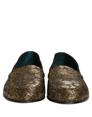 Dolce & Gabbana Gold Lurex Glitter Men Slip On Loafers Shoes - EU43/US10