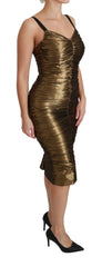 Dolce & Gabbana Gold Metallic Stretch Bodycon Ruched Dress - IT36 | XS - Dresses