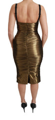 Dolce & Gabbana Gold Metallic Stretch Bodycon Ruched Dress - IT36 | XS - Dresses
