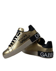 Dolce & Gabbana Gold Portofino Calf Leather Sneakers Women Shoes - Sneakers