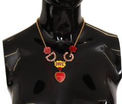 Dolce & Gabbana Gold Rose Love Crystal Charm Chain Necklace - Necklaces